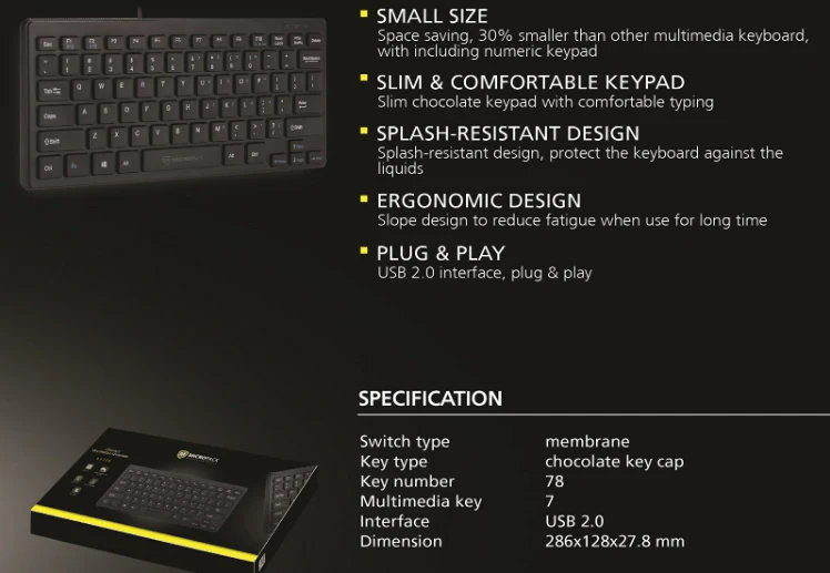 Micropack K2208 Wired USB Mini Keyboard Black - Image 3