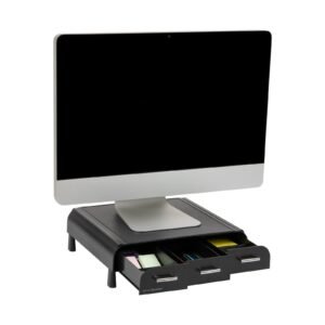 Mind Reader - Monitor Stand, Laptop Riser, Desktop Organizer, Storage Drawer, Office, Plastic, 13.5"L x 13"W x 4"H - Black
