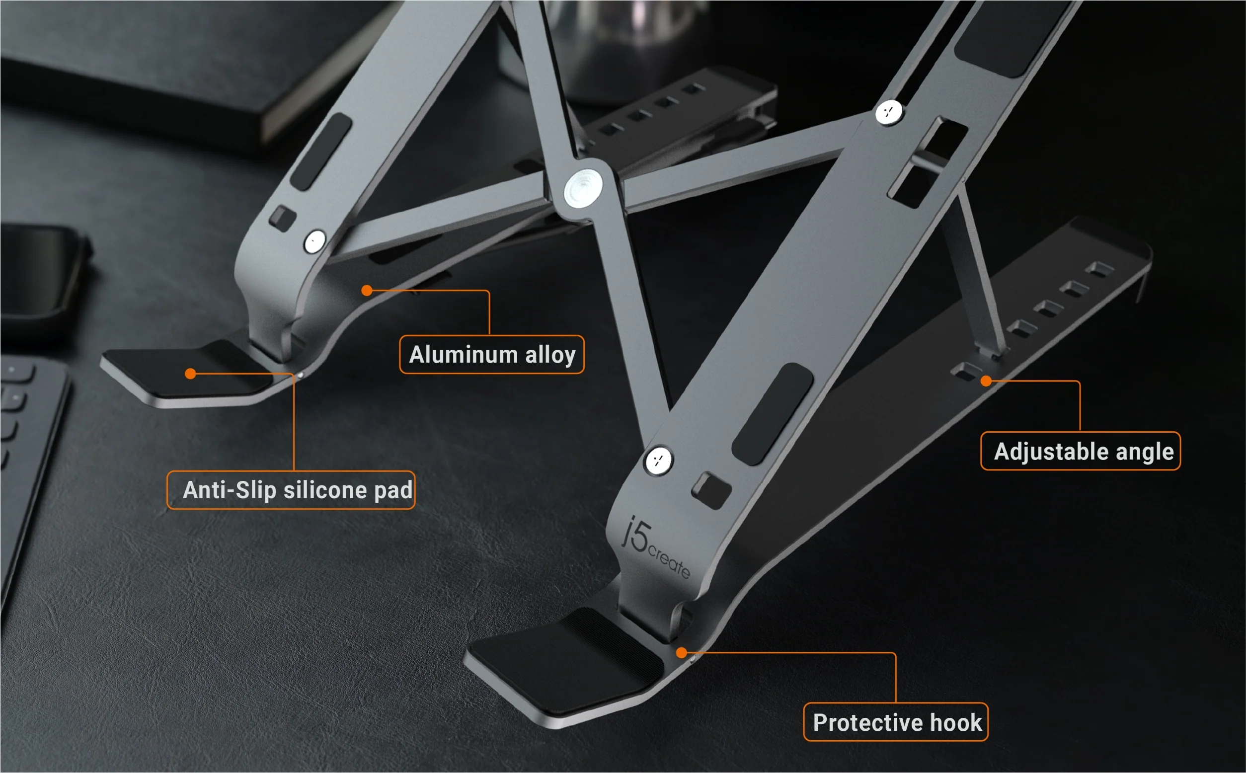 j5create JTS223 USB HUB X Kit Laptop Stand, USB Laptop Stand with 4 USB port, Fordable Laptop Holder - Image 4